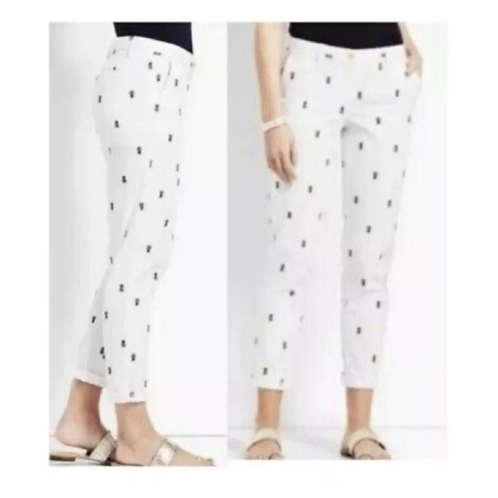 Women's White Cropped Patterned Pants